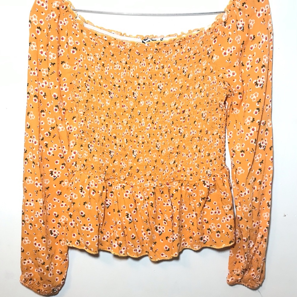 Floral Smocked Blouse in Vibrant Orange